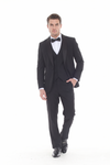 Load image into Gallery viewer, Black 3-Piece Shawl Lapel Tuxedo Suit Slim Fit Jacket, Vest &amp; Expandable Pants Stretch - BLACK - Suits La Merchandise