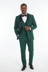Load image into Gallery viewer, Forest Green 3-Piece Shawl Lapel Tuxedo Suit Slim Fit Jacket, Vest &amp; Expandable Pants Stretch