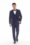 Load image into Gallery viewer, Navy 3-Piece Shawl Lapel Tuxedo Suit Slim Fit Jacket, Vest &amp; Expandable Pants Stretch