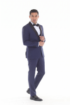 Load image into Gallery viewer, Navy 3-Piece Shawl Lapel Tuxedo Suit Slim Fit Jacket, Vest &amp; Expandable Pants Stretch