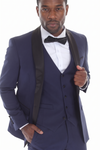 Load image into Gallery viewer, Navy 3-Piece Shawl Lapel Tuxedo Suit Slim Fit Jacket, Vest &amp; Expandable Pants Stretch