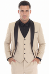 Load image into Gallery viewer, Tan 3-Piece Shawl Lapel Tuxedo Suit Slim Fit Jacket, Vest &amp; Expandable Pants Stretch