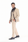 Load image into Gallery viewer, Tan 3-Piece Shawl Lapel Tuxedo Suit Slim Fit Jacket, Vest &amp; Expandable Pants Stretch