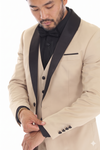 Load image into Gallery viewer, Tan 3-Piece Shawl Lapel Tuxedo Suit Slim Fit Jacket, Vest &amp; Expandable Pants Stretch