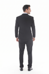 Load image into Gallery viewer, Black 3-Piece Peak Lapel Tuxedo Suit with Double Breasted Vest and Expandable Pants Slim Fit