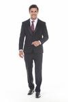 Load image into Gallery viewer, Black 3-Piece Peak Lapel Tuxedo Suit with Double Breasted Vest and Expandable Pants Slim Fit
