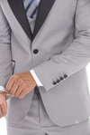 Load image into Gallery viewer, Light Gray 3-Piece Peak Lapel Tuxedo Suit with Double Breasted Vest and Expandable Pants Slim Fit