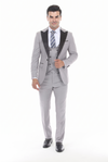 Load image into Gallery viewer, Light Gray 3-Piece Peak Lapel Tuxedo Suit with Double Breasted Vest and Expandable Pants Slim Fit