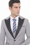 Load image into Gallery viewer, Light Gray 3-Piece Peak Lapel Tuxedo Suit with Double Breasted Vest and Expandable Pants Slim Fit