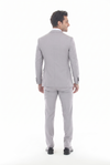 Load image into Gallery viewer, Light Gray 3-Piece Peak Lapel Tuxedo Suit with Double Breasted Vest and Expandable Pants Slim Fit