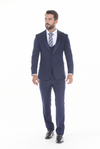 Load image into Gallery viewer, Navy 3-Piece Peak Lapel Tuxedo Suit with Double Breasted Vest and Expandable Pants Slim Fit