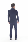 Load image into Gallery viewer, Navy 3-Piece Peak Lapel Tuxedo Suit with Double Breasted Vest and Expandable Pants Slim Fit