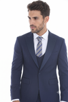 Load image into Gallery viewer, Navy 3-Piece Peak Lapel Tuxedo Suit with Double Breasted Vest and Expandable Pants Slim Fit