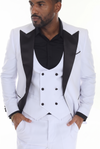 Load image into Gallery viewer, White 3-Piece Peak Lapel Tuxedo Suit with Double-Breasted Vest and Expandable Pants Slim Fit