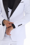 Load image into Gallery viewer, White 3-Piece Peak Lapel Tuxedo Suit with Double-Breasted Vest and Expandable Pants Slim Fit