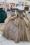 Load image into Gallery viewer, Off-Shoulder Crystal Beaded Corset Organza Ruffle Ball Gown Quinceañera Dress by LA307
