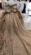 Load image into Gallery viewer, Off-Shoulder Crystal Beaded Corset Organza Ruffle Ball Gown Quinceañera Dress by LA307
