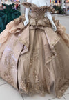 Load image into Gallery viewer, Off-Shoulder Crystal Beaded Corset Organza Ruffle Ball Gown Quinceañera Dress by LA307