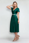 Load image into Gallery viewer, LA Merchandise LAF5274 V-Neck Short Sleeve Midi Dress with Rhinestone Waistband and Pockets