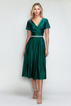 Load image into Gallery viewer, LA Merchandise LAF5274 V-Neck Short Sleeve Midi Dress with Rhinestone Waistband and Pockets