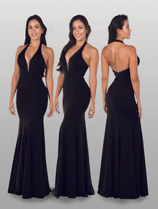 Halter Simple Gown - LAY8262 - BLACK - LA Merchandise