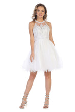 Load image into Gallery viewer, Halter lace applique &amp; rhinestone short sassy mesh dress- LA1643 - White - LA Merchandise