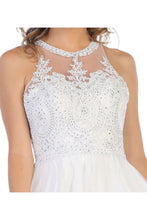 Load image into Gallery viewer, Halter lace applique &amp; rhinestone short sassy mesh dress- LA1643 - - LA Merchandise