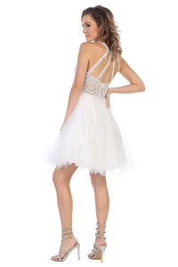 Halter lace applique & rhinestone short sassy mesh dress- LA1643 - - LA Merchandise