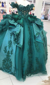 Load image into Gallery viewer, Off-Shoulder Crystal Beaded Corset Organza Ruffle Ball Gown Quinceañera Dress by LA307
