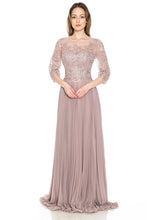 Load image into Gallery viewer, Pleated A-Line Dress with Lace Bodice &amp; 3/4 Sleeves for Formal Events By LAF8145