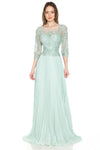 Load image into Gallery viewer, Pleated A-Line Dress with Lace Bodice &amp; 3/4 Sleeves for Formal Events By LAF8145 - SAGE - Dress LAF