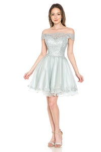 Off-Shoulder Embroidered Bodice Short Tulle Dress with Scalloped Neckline for Special Events By LAF8124