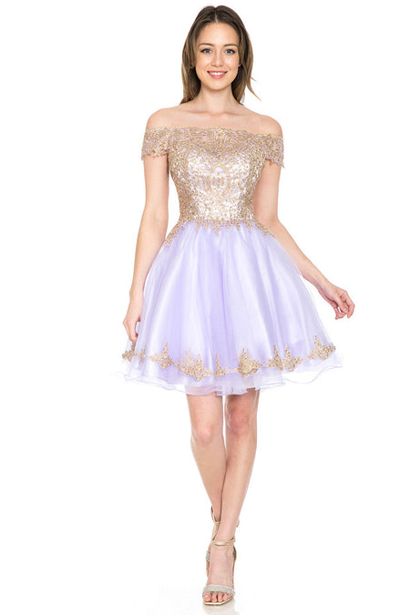 Off-Shoulder Embroidered Bodice Short Tulle Dress with Scalloped Neckline for Special Events By LAF8124