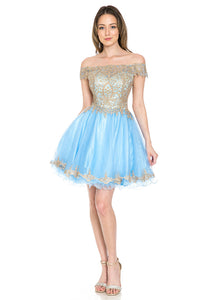 Off-Shoulder Embroidered Bodice Short Tulle Dress with Scalloped Neckline for Special Events By LAF8124