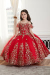 Load image into Gallery viewer, LA Merchandise LAZKY230 Girls Embroidered Cold Shoulder Floor-Length A-Line Gown - Red - Girls Formal Dresses LAZ