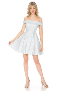 LA Merchandise LAF5227 Off-Shoulder Glitter Fit and Flare Short Party Dress Wholesale Cocktail Dress