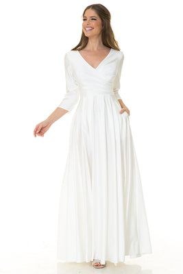 Wholesale Wedding Dress 3/4 Sleeve Deep V-Neck Bridal Gown By LAF5243