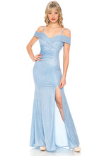 Load image into Gallery viewer, La Merchandise LN5213 Shiny Off Shoulder Long Stretchy Evening Gown - BABY BLUE - LA Merchandise