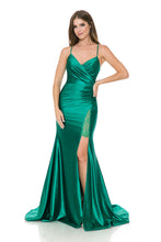 Load image into Gallery viewer, Wholesale Satin Mermaid Evening Gown with Lace Slit &amp; Corset Back Formal Dress By LAF8158