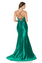 Load image into Gallery viewer, Wholesale Satin Mermaid Evening Gown with Lace Slit &amp; Corset Back Formal Dress By LAF8158