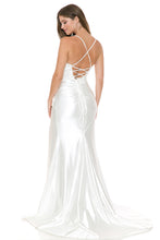 Load image into Gallery viewer, Wholesale Satin Mermaid Evening Gown with Lace Slit &amp; Corset Back Formal Dress By LAF8158
