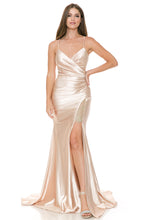 Load image into Gallery viewer, Wholesale Satin Mermaid Evening Gown with Lace Slit &amp; Corset Back Formal Dress By LAF8158