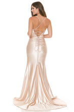 Load image into Gallery viewer, Wholesale Satin Mermaid Evening Gown with Lace Slit &amp; Corset Back Formal Dress By LAF8158