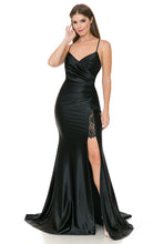 Load image into Gallery viewer, Wholesale Satin Mermaid Evening Gown with Lace Slit &amp; Corset Back Formal Dress By LAF8158