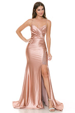 Load image into Gallery viewer, Wholesale Satin Mermaid Evening Gown with Lace Slit &amp; Corset Back Formal Dress By LAF8158