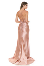 Load image into Gallery viewer, Wholesale Satin Mermaid Evening Gown with Lace Slit &amp; Corset Back Formal Dress By LAF8158