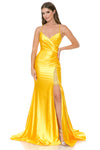 Load image into Gallery viewer, Wholesale Satin Mermaid Evening Gown with Lace Slit &amp; Corset Back Formal Dress By LAF8158 - GOLDEN - Dress LAF