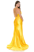 Load image into Gallery viewer, Wholesale Satin Mermaid Evening Gown with Lace Slit &amp; Corset Back Formal Dress By LAF8158