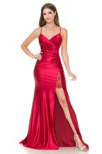 Load image into Gallery viewer, Wholesale Satin Mermaid Evening Gown with Lace Slit &amp; Corset Back Formal Dress By LAF8158