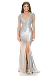 Load image into Gallery viewer, LA Merchandise LAF8175 Satin Lace Appliqué Slit Gown with Sheer Jacket Mother of the Bride Dress